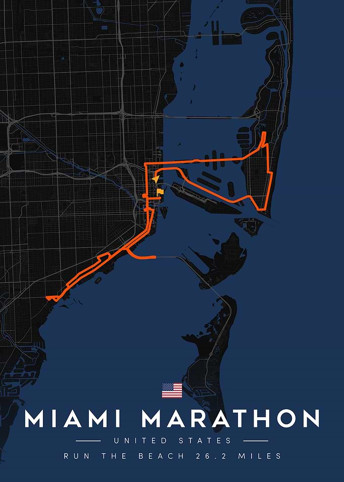 Miami Marathon Route Map Poster
