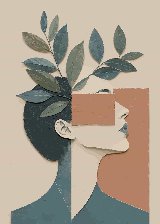 Abstract Woman Profile with Foliage