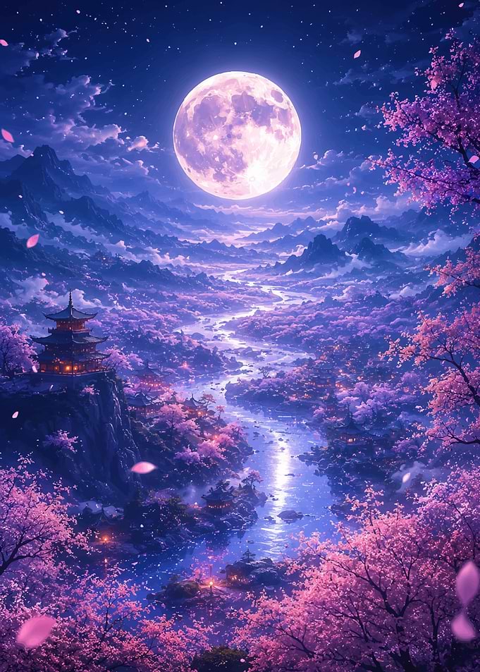 Moonlit Japanese Temple Valley