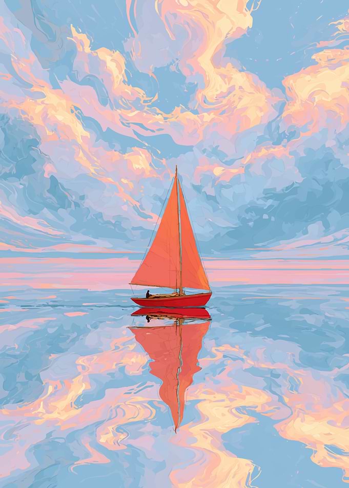 Orange Sailboat on Calm Water