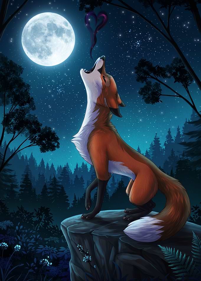 Fox Howling at the Moon