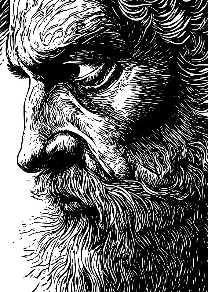 Intense Bearded Man Portrait Illustration