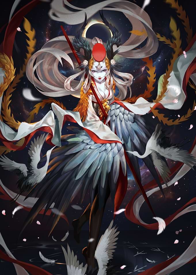 Celestial Crane Goddess Digital Illustration