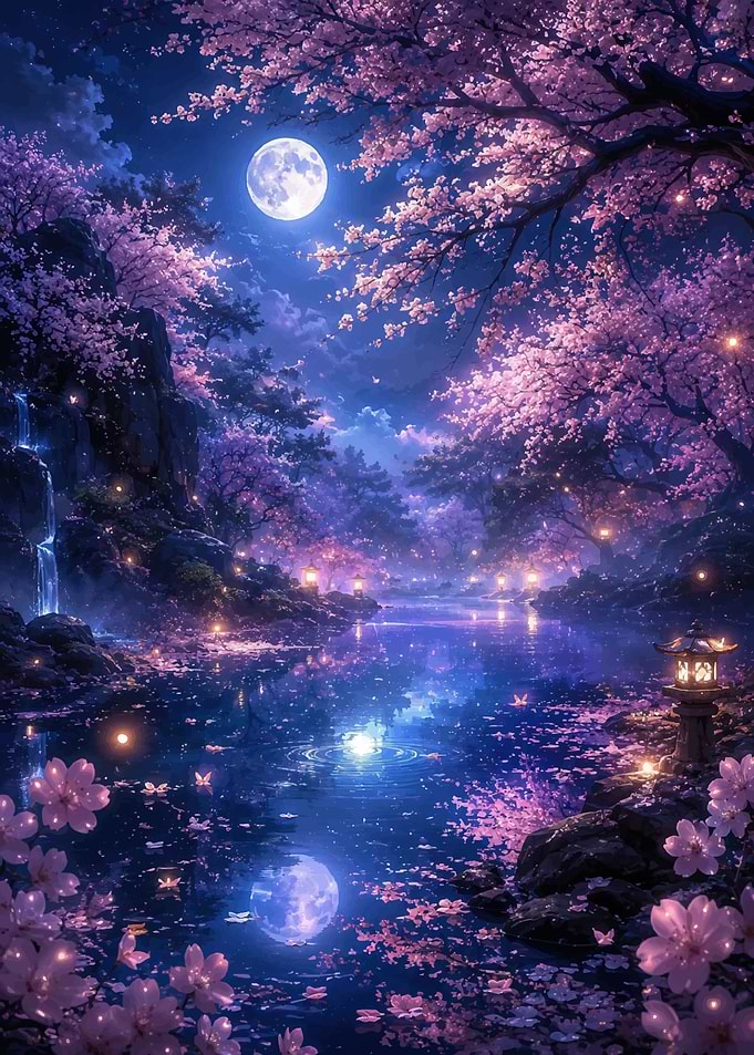 Enchanted Moonlit Cherry Blossom Garden