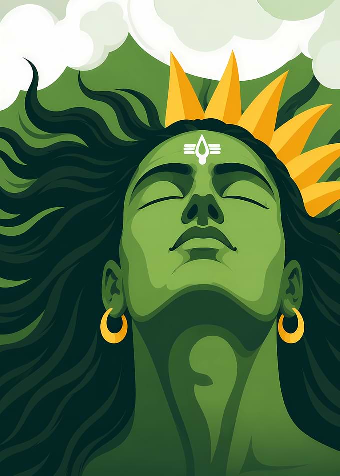 Lord Shiva Meditative Green Portrait
