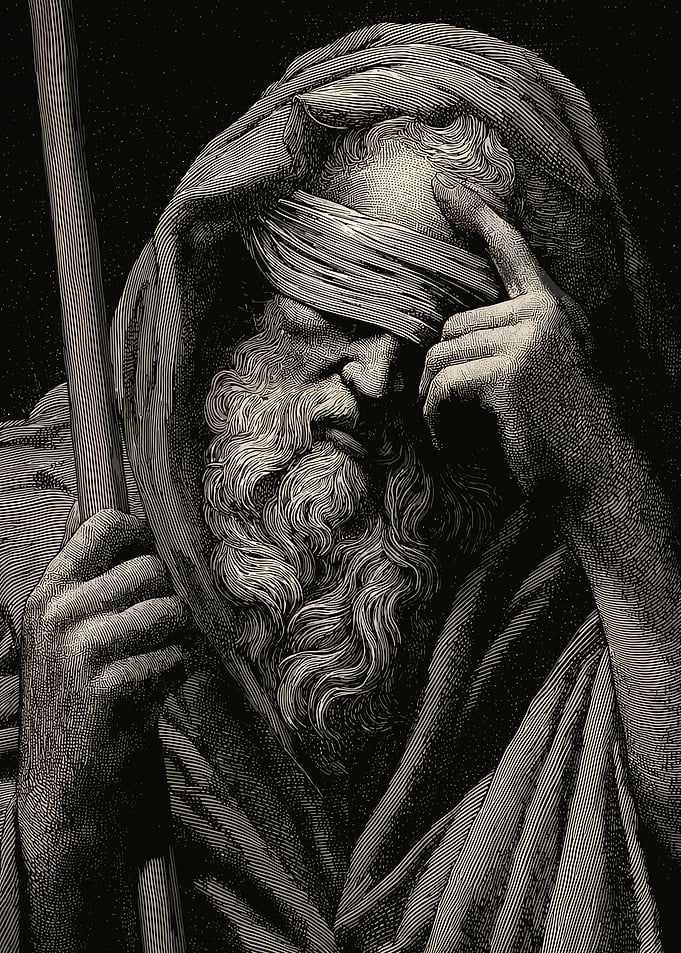 Blind Prophet Engraving Portrait