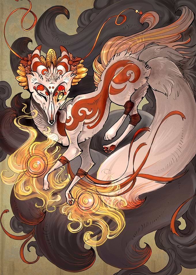 Mystical Kitsune Fox Spirit Illustration
