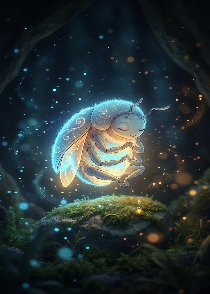 Glowing Meditating Beetle in Forest