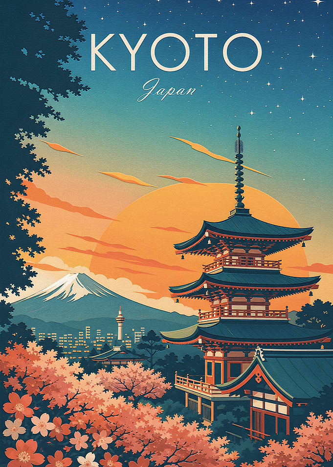 Kyoto Japan Vintage Travel Poster