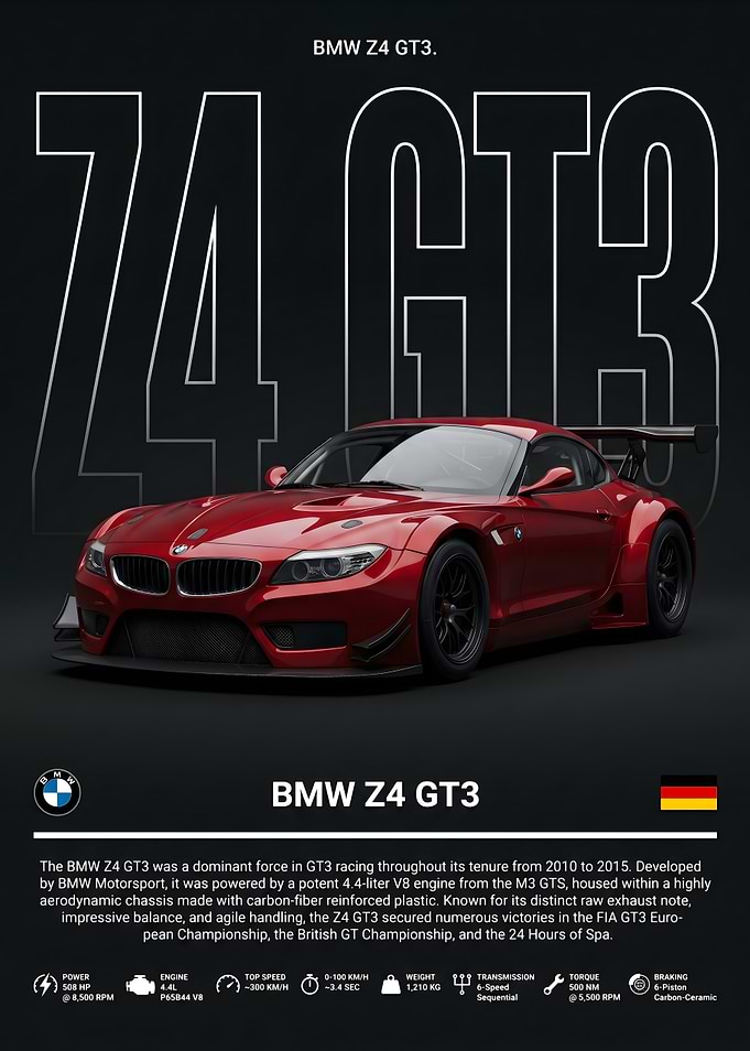 BMW Z4 GT3 Racing Car Poster
