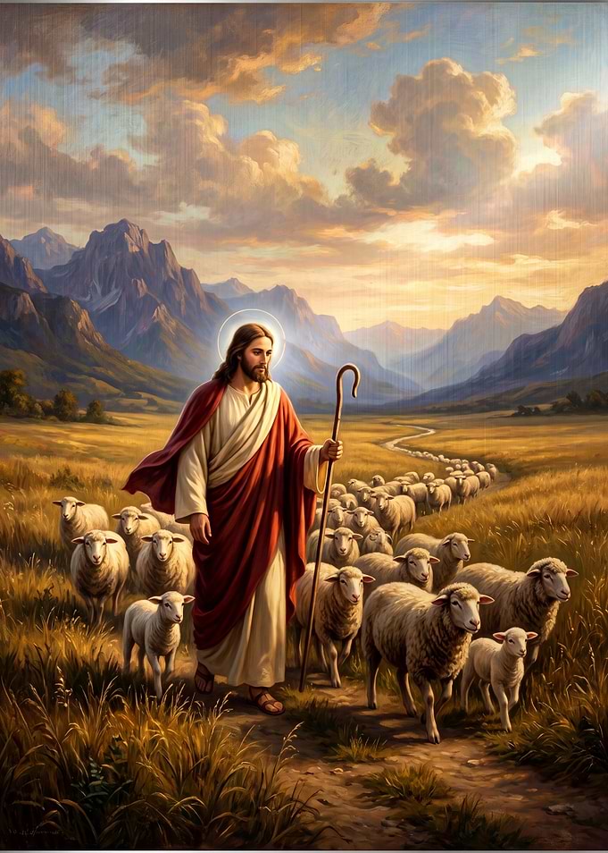 Jesus the Good Shepherd with Sheep