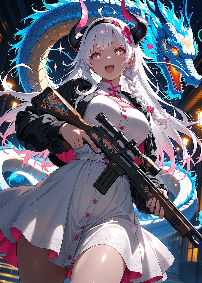 Anime Girl with Dragon and Rifle