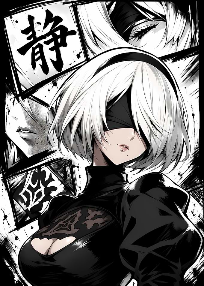 2B Nier Automata Manga Style Portrait