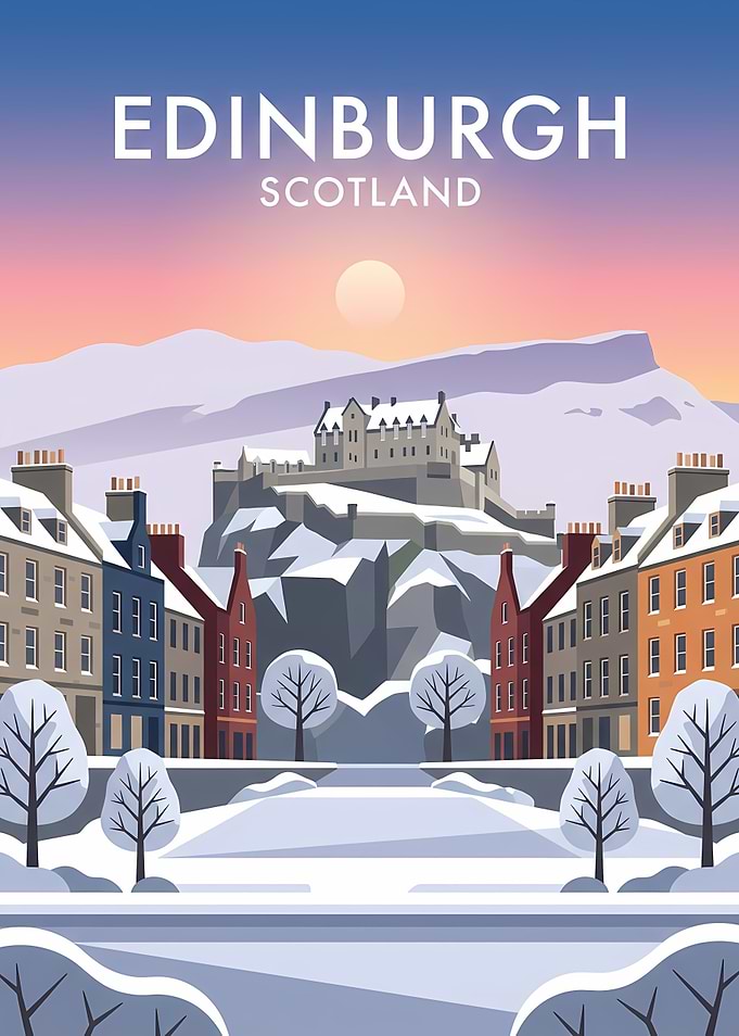 Winter Edinburgh Castle Travel Poster