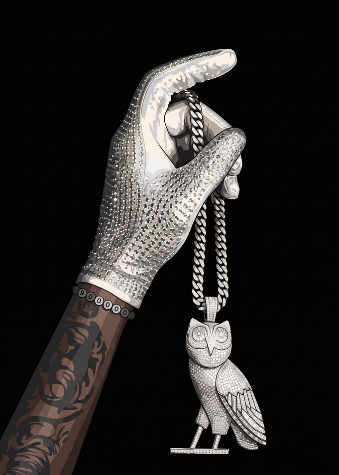 OVO Owl Diamond Pendant Illustration Drake