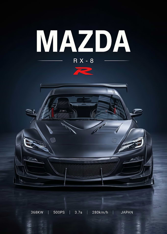 sleek black Mazda RX-8 Sports Car Poster