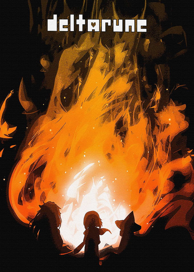 Deltarune Characters Around Campfire Poster