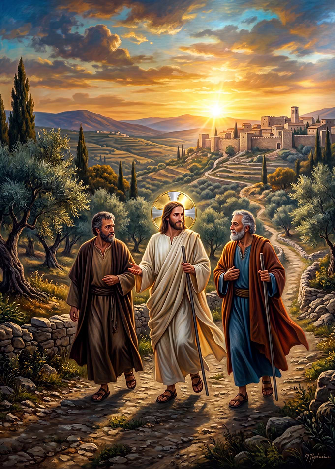 Jesus Walking with Two Disciples