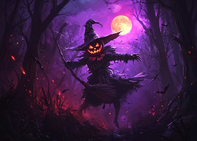 Spooky Pumpkin Witch in Haunted Forest