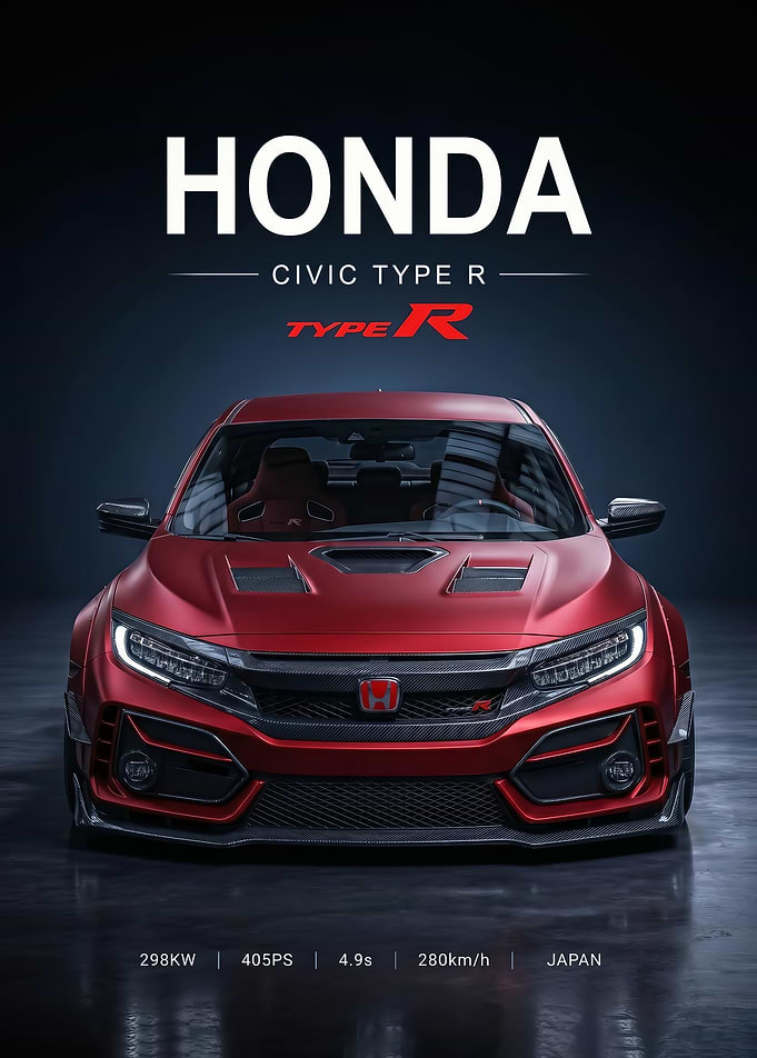 red sleek Honda Civic Type R Poster