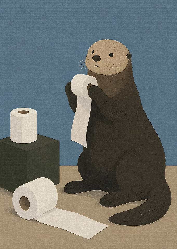 Cute Otter Holding Toilet Paper