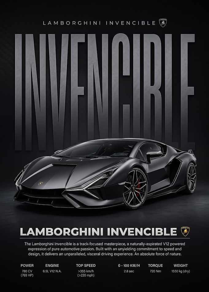 black sleek Lamborghini Invencible Supercar Poster