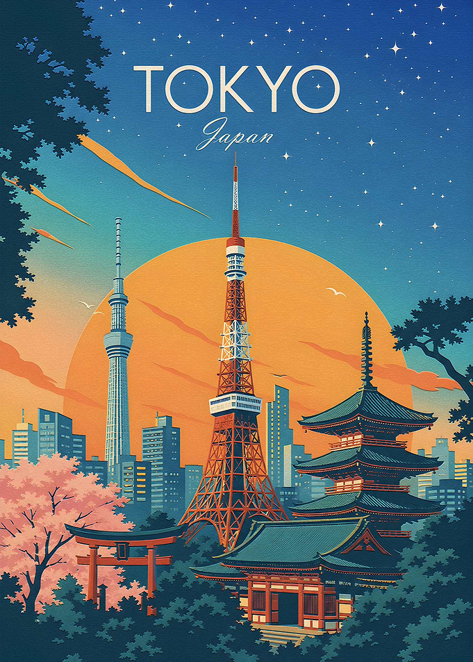Tokyo Japan Travel Poster Art