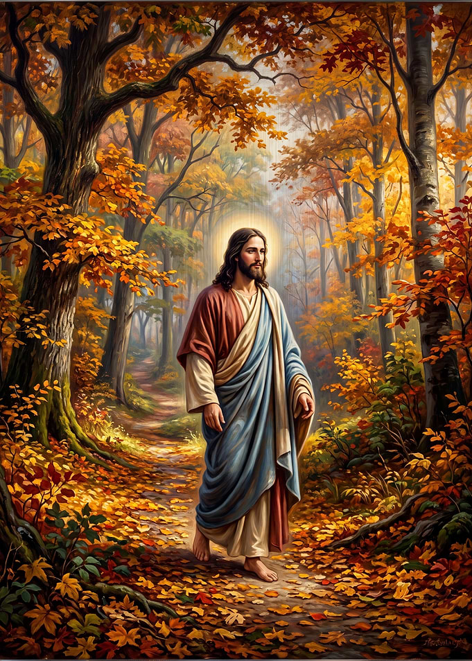 Jesus Walking in Autumn Forest