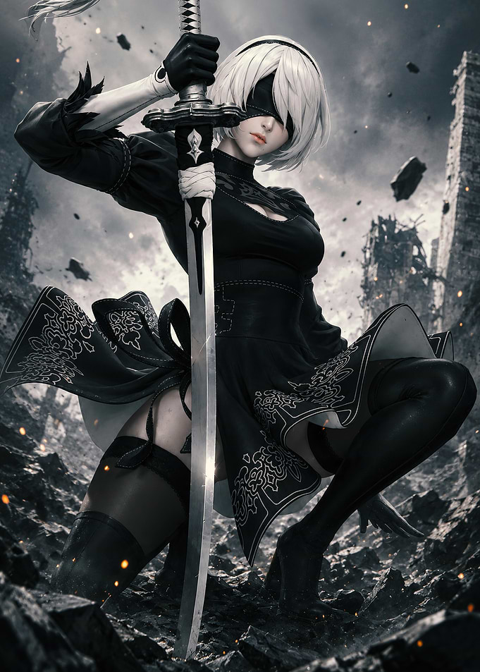 2B with sword