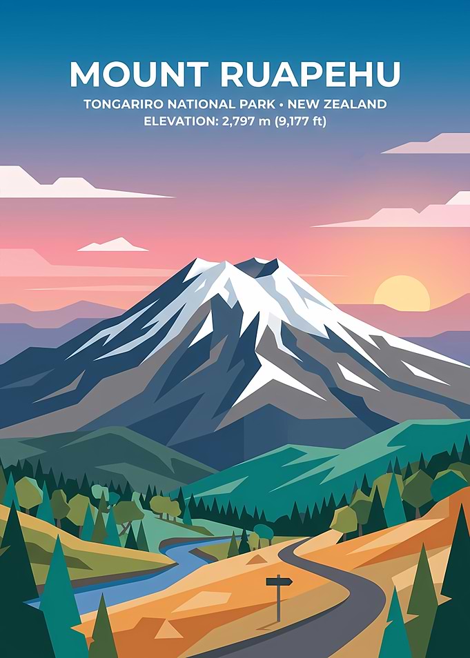 Mount Ruapehu Travel Poster