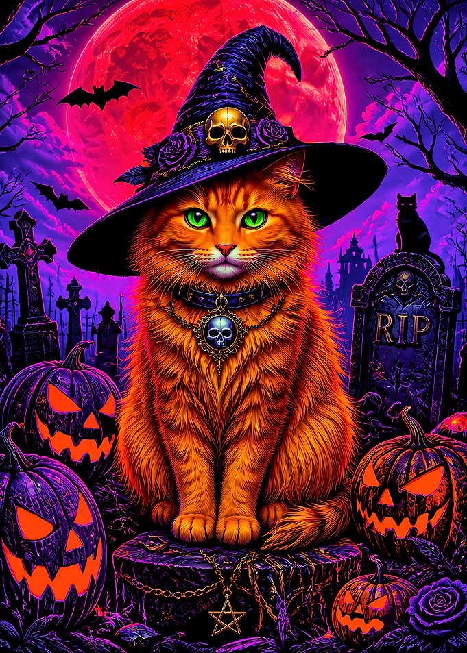 Orange Witch Cat in the Graveyard