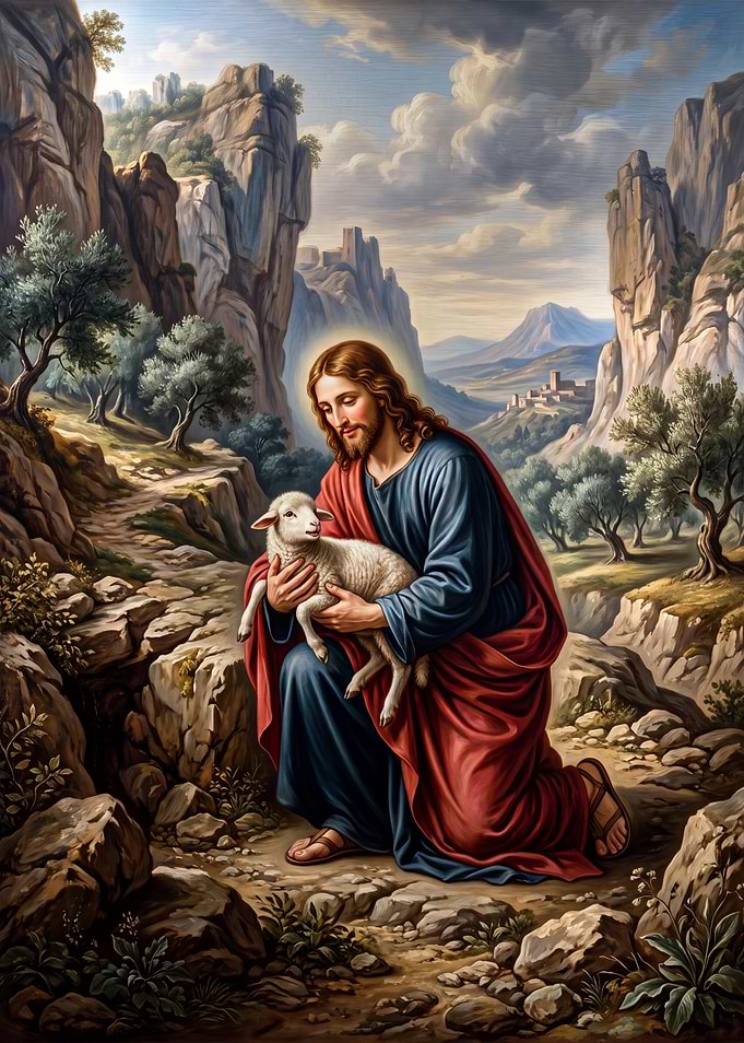 Jesus Christ Holding a Lamb