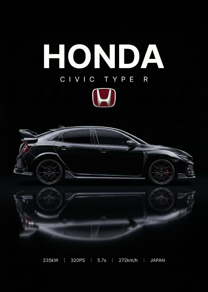 black sleek Honda Civic Type R Poster
