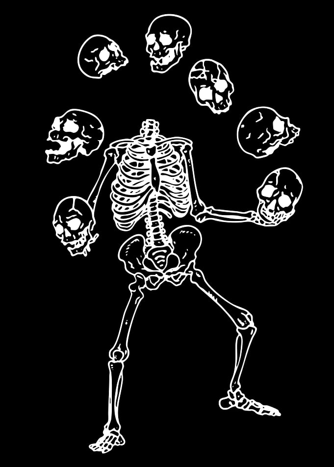 Skeleton Juggling Skulls Illustration