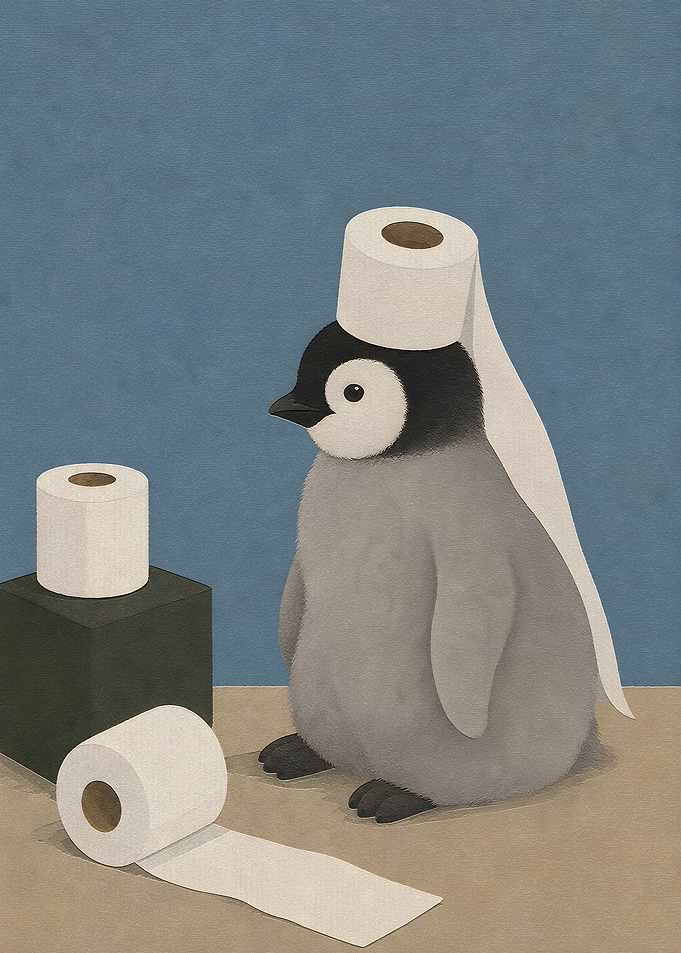 Cute Penguin Wearing Toilet Paper Hat