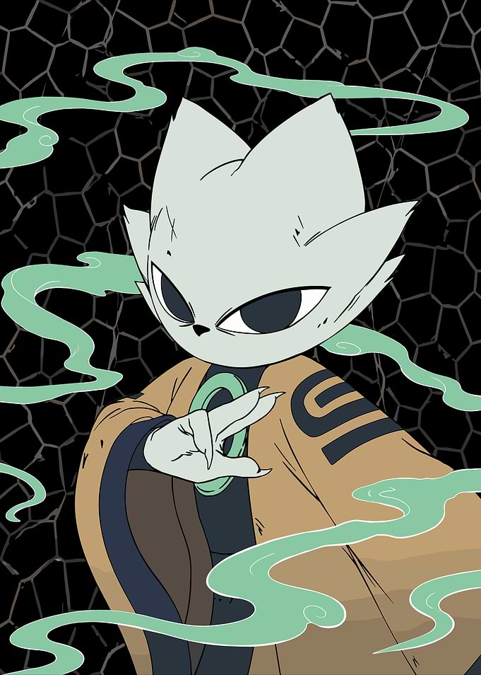 Stylized Anime Character with Green Aura