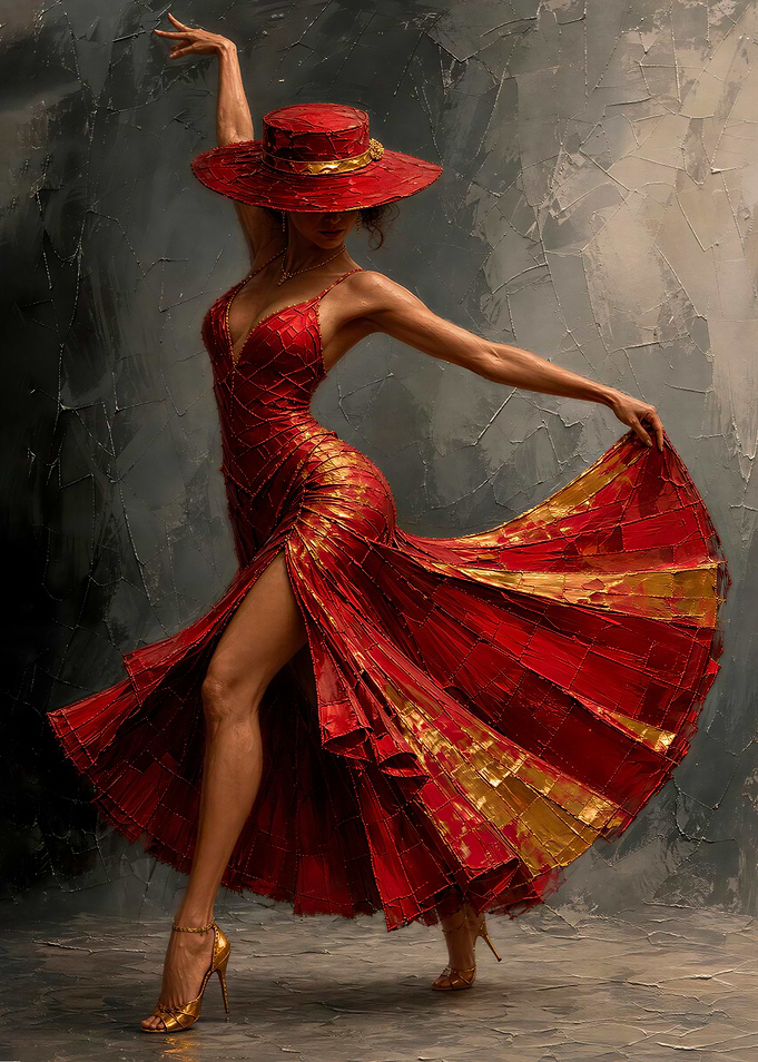 Elegant Woman in Red Dress Painting