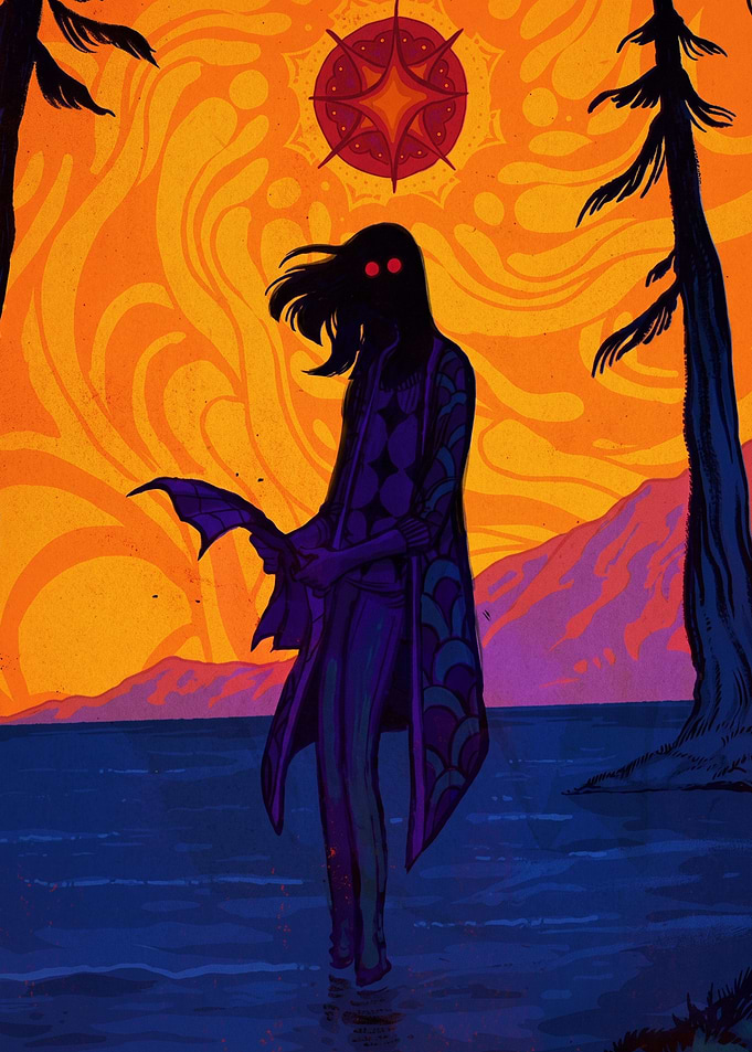 Eerie Silhouette Figure in Surreal Landscape
