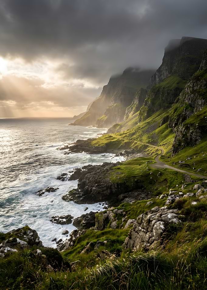 Dramatic Coastal Cliffs at Sunset