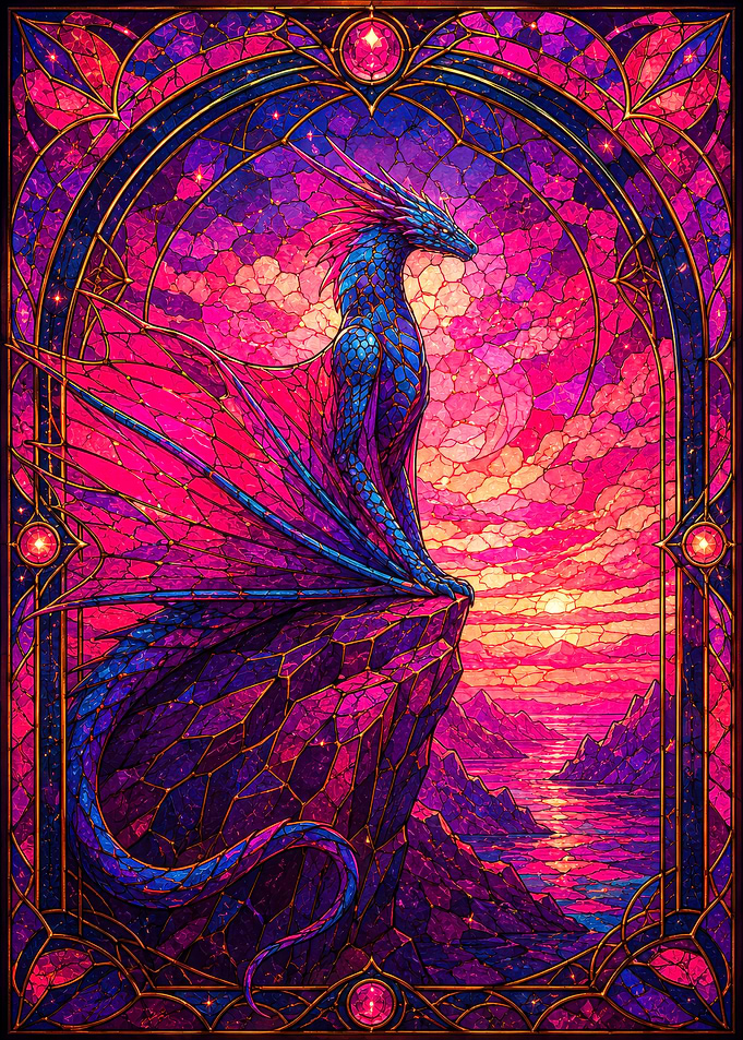 Stained Glass Dragon at Sunset