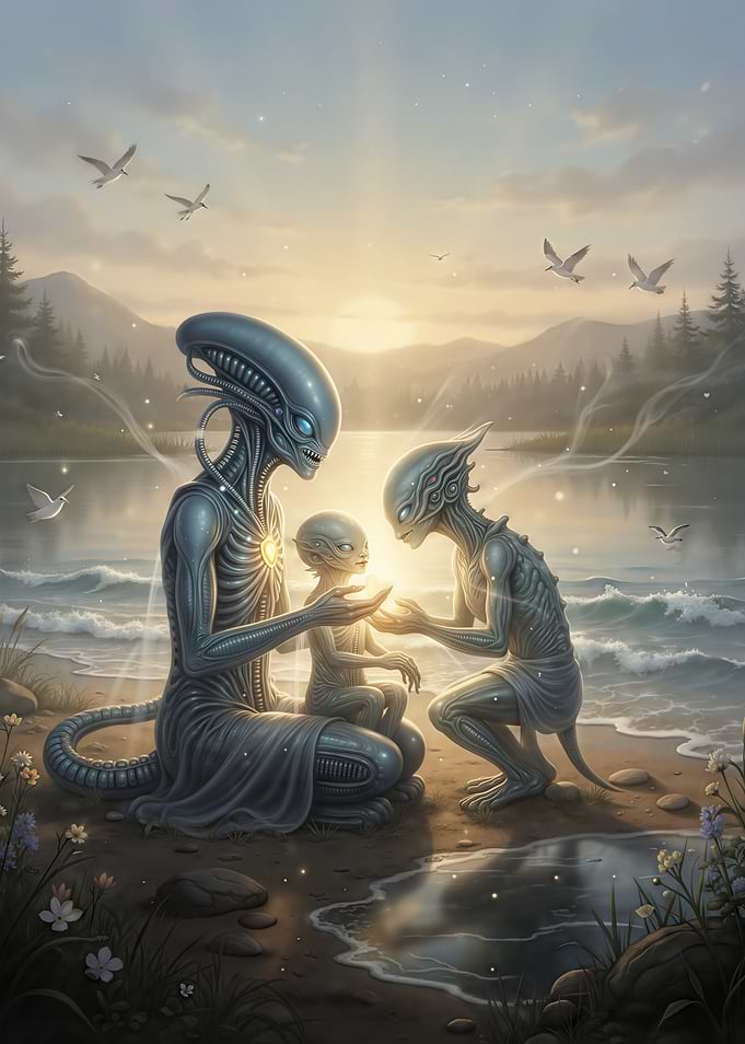 Alien Family Bonding by the Lake