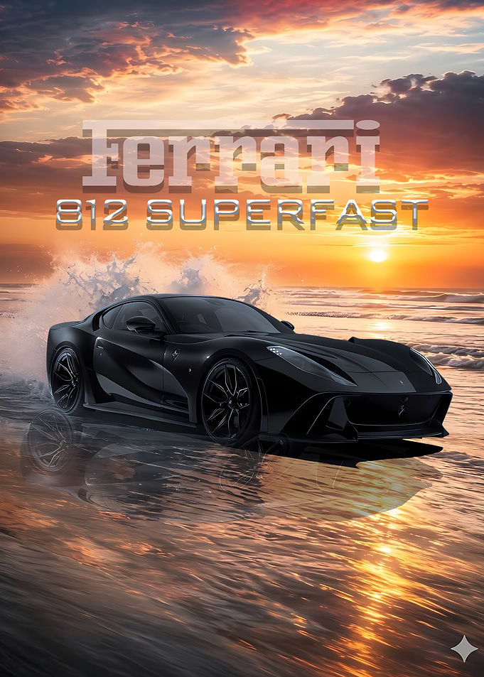 Ferrari 812 Superfast Beach Sunset Poster