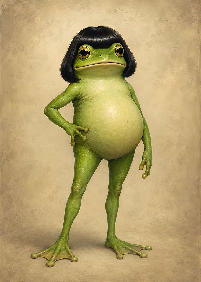 Anthropomorphic Frog with Bob Haircut