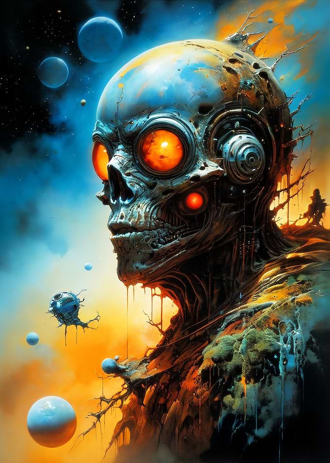 Surreal Cosmic Cyborg Skull Portrait