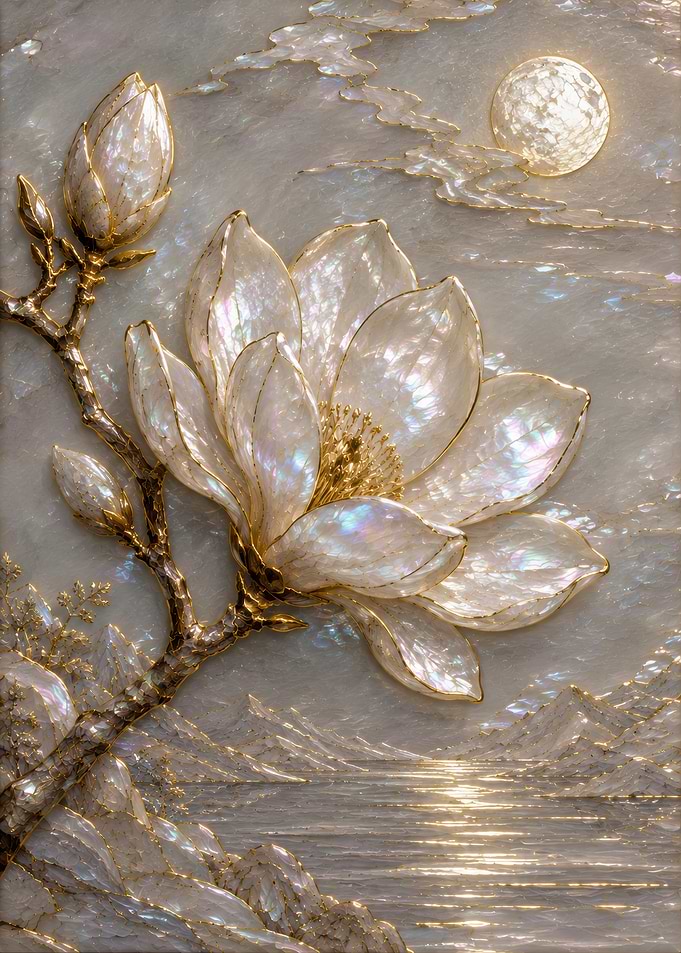 Iridescent Mother of Pearl Magnolia Art