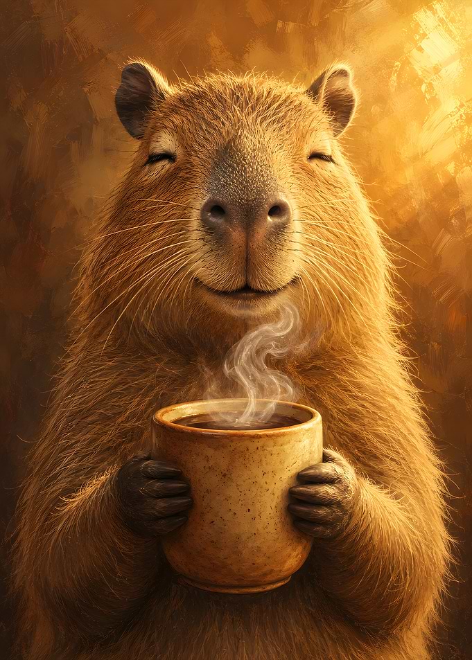 Capybara Enjoying a Warm Drink
