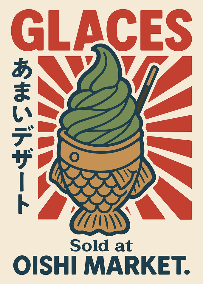 Vintage Japanese Matcha Ice Cream Poster Retro Taiyaki Wall Art