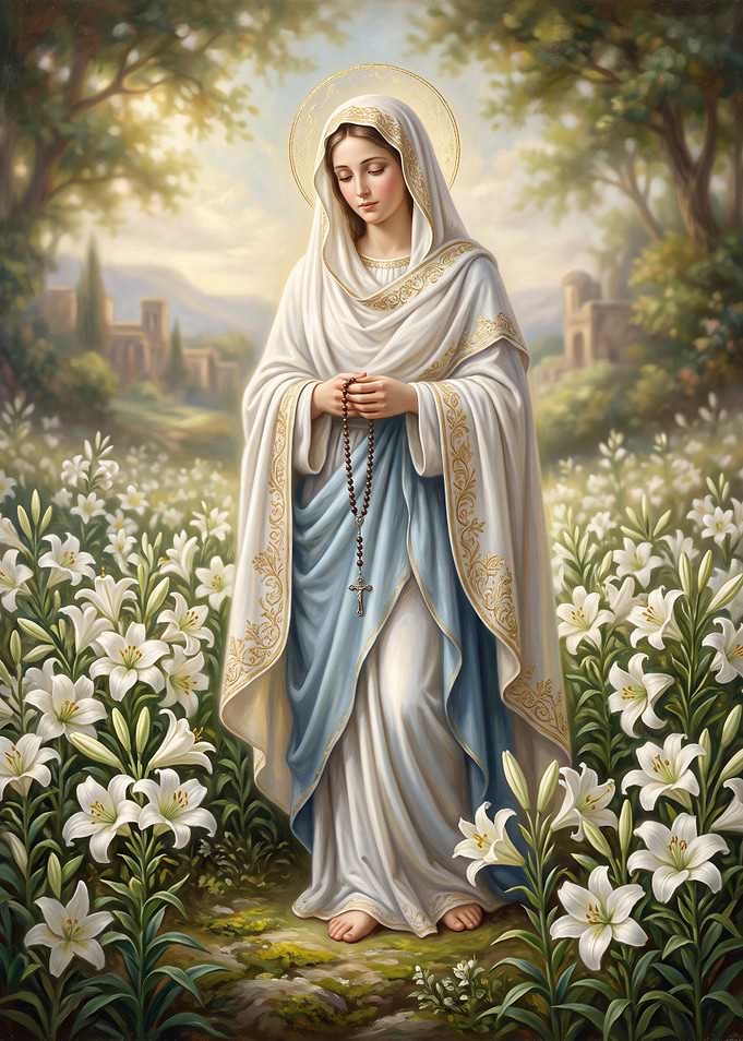 The Virgin Mary in Lily Garden