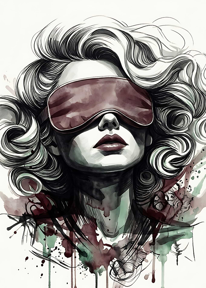 Woman Wearing Blindfold Watercolor Portrait