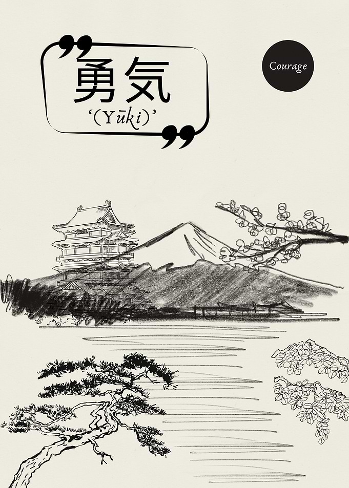 Yūki 勇気 Courage — Japanese Ink Art Mount Fuji Kanji